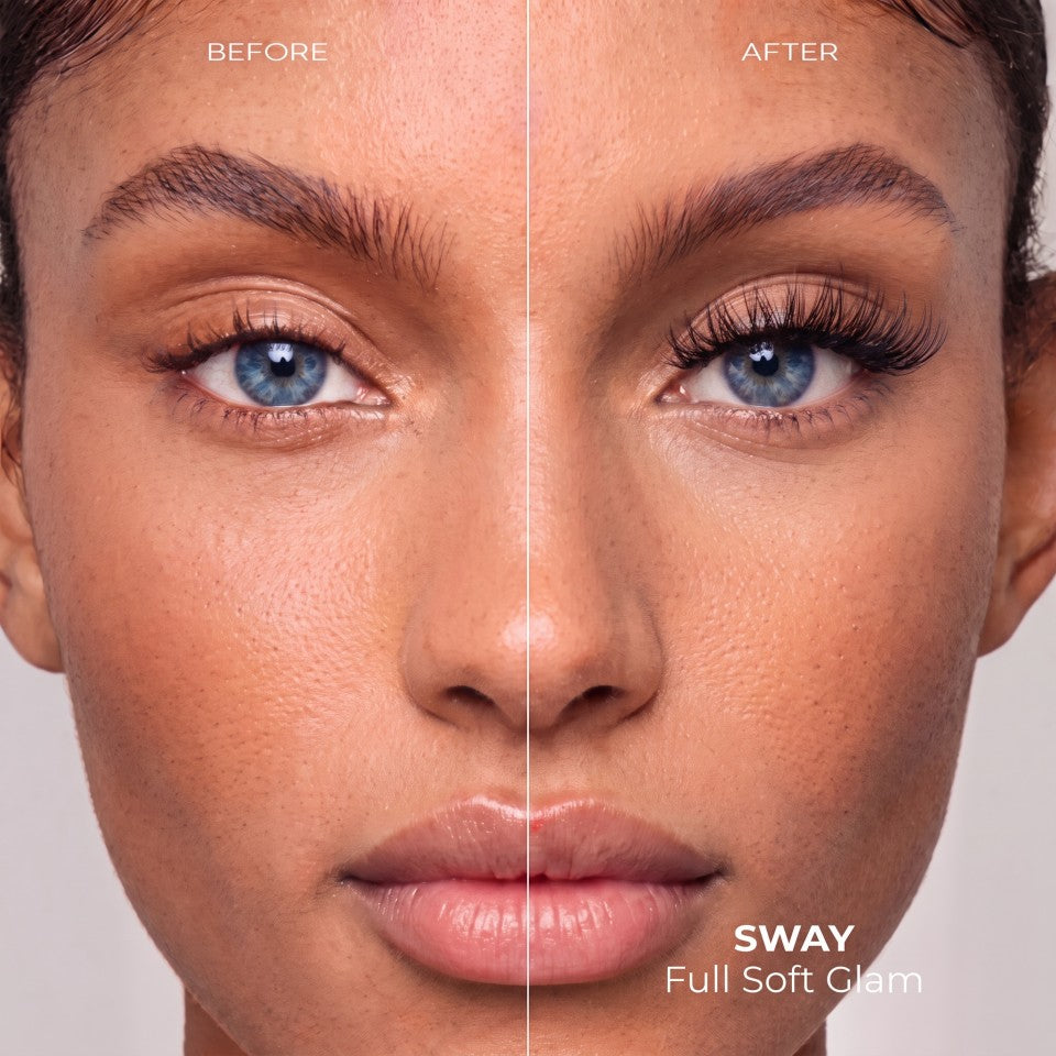 Before and after wearing NAMIKI SWAY lashes