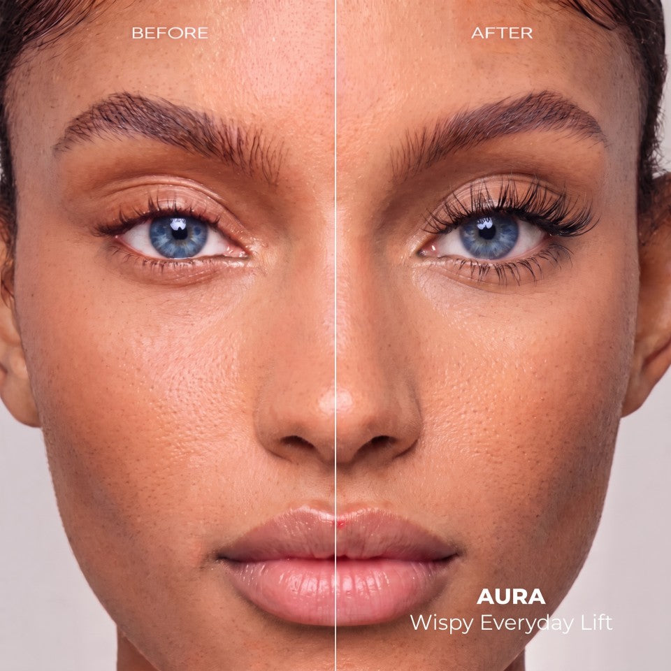 Before and after wearing NAMIKI AURA lashes