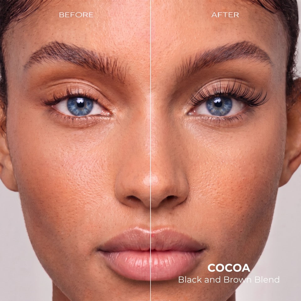 Before and after wearing NAMIKI COCOA lashes